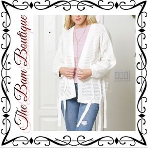 Ivory Tie-Accent Open Cardigan